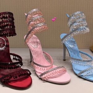 Rene Caovilla Pink and White Strappy Heels